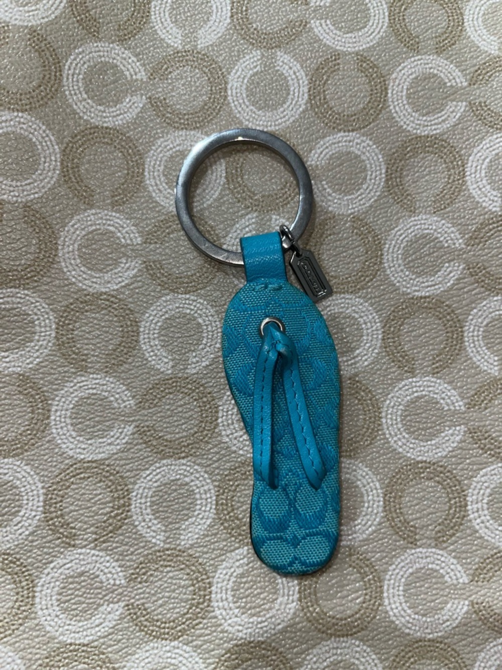 Vintage Coach Turquoise Flip-Flop Key Ring with Signature Tag, Limited Release